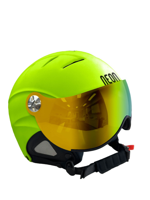 KASK NA NARTY I DESKĘ NEON VISOR YELLOW SZYBA MIRROR GOLD